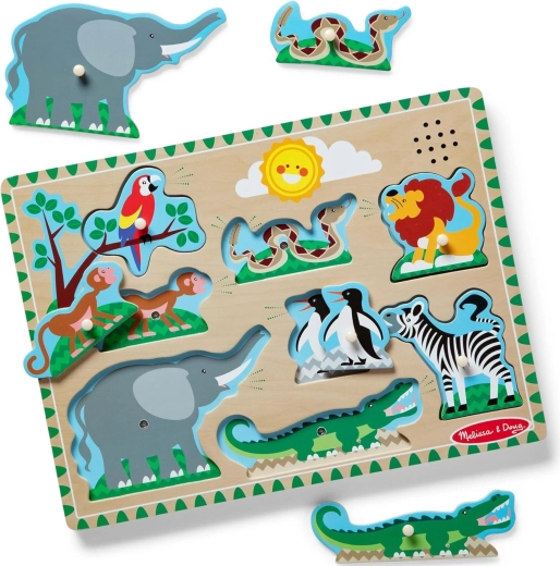 Melissa & Doug puzzle din lemn cu sunete – Animale la zoo