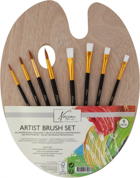 Set de pensule pentru artiști pe paletă de lemn