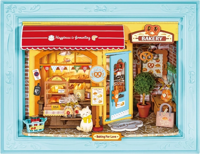 RoboTime puzzle 3D din lemn în ramă – brutăria Fluffy Cat