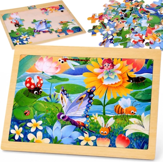 Puzzle din lemn sirenă și insecte, 40 de piese
