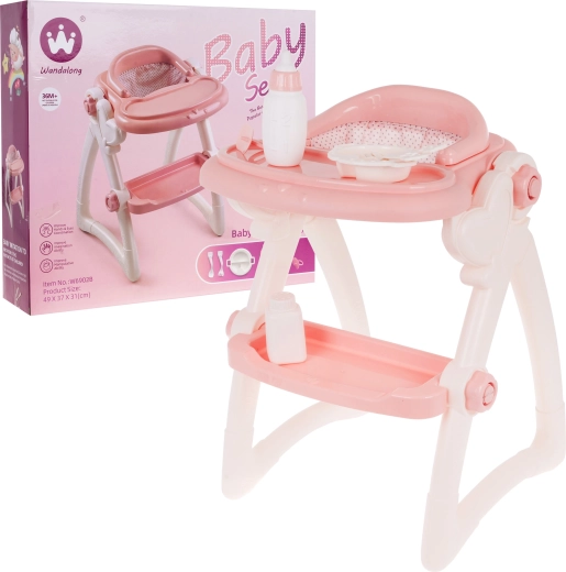 scaun înalt pentru păpuși cu accesorii, 7 piese, 3+