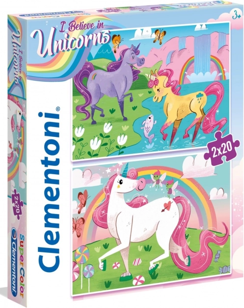 CLEMENTONI puzzle Cred în unicorni 2×20 piese