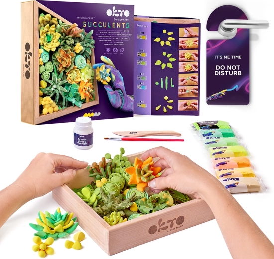 Set creativ de modelare artistică OKTO Energy cu plante suculente în ramă din lemn