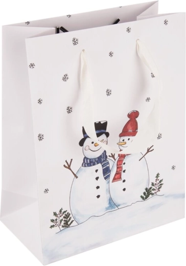 Pungă cadou din hârtie cu motiv de om de zăpadă 14 × 7 × 18 cm