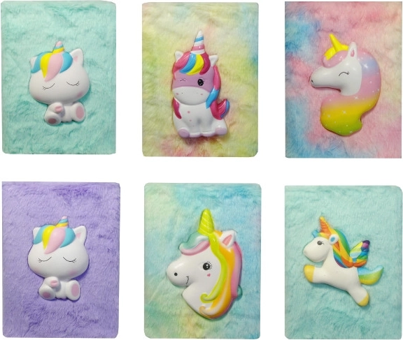 Jurnal colorat din pluș cu motiv unicorn