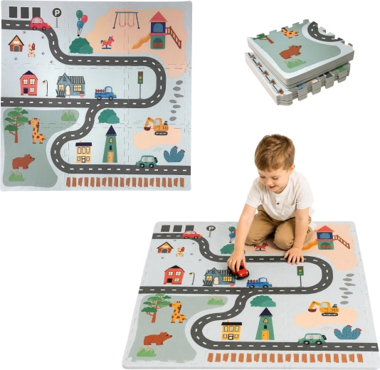Covoraș puzzle educativ din spumă Humbi Oraș 90 × 90 cm, 9 piese