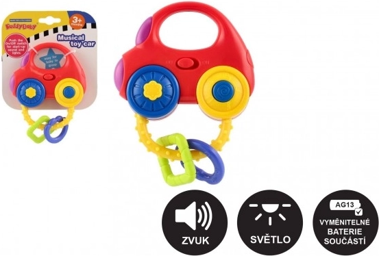 Zornăitoare în formă de mașină cu lumină și sunet, plastic, 10 × 11 cm, pe baterii, 3m+