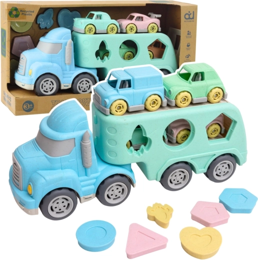 Set de camion pastel cu mașinuțe și cutie de sortare din plastic reciclat