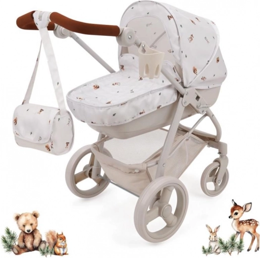 Cărucior pentru păpuși 2‑în‑1 Bella cu geantă Woodland