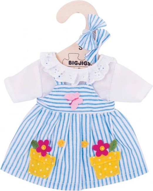 Rochie albastră cu dungi pentru păpușă