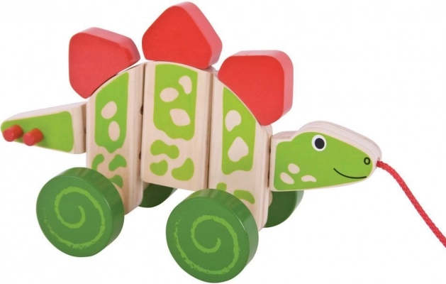 Dinozaur stegozaur din lemn de tras Bigjigs Baby