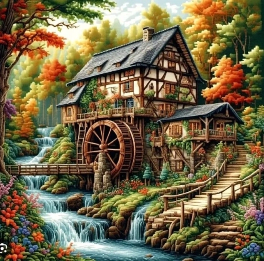 Norimpex pictură cu diamante Moară în pădure 30 × 40 cm - 1 bucată