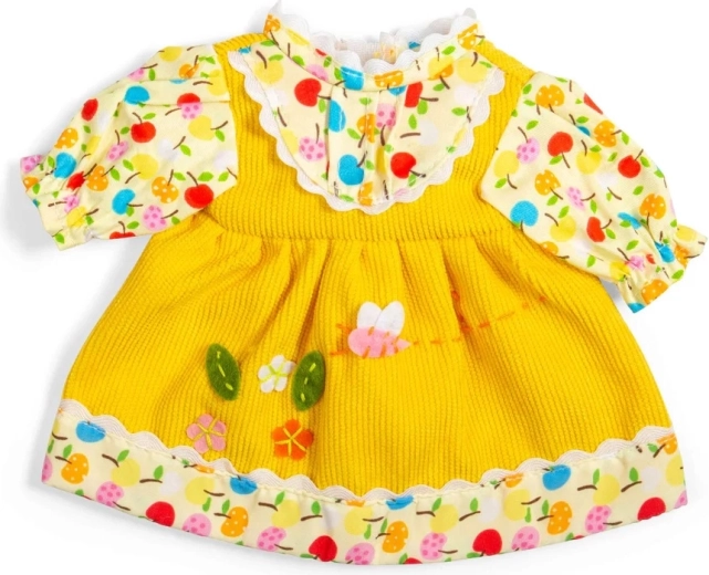 Bigjigs Toys rochie galbenă cu mere și floricele pentru păpușă de 28 cm