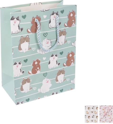 Pungă cadou din hârtie cu motiv de pisică 18 × 10 × 23 cm (3 variante)