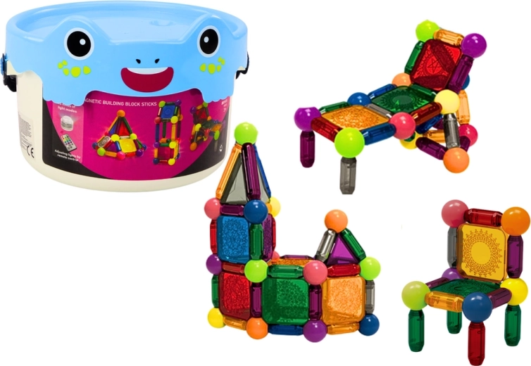 Jocuri de construcție magnetice cu iluminare în găleată, 80 de piese