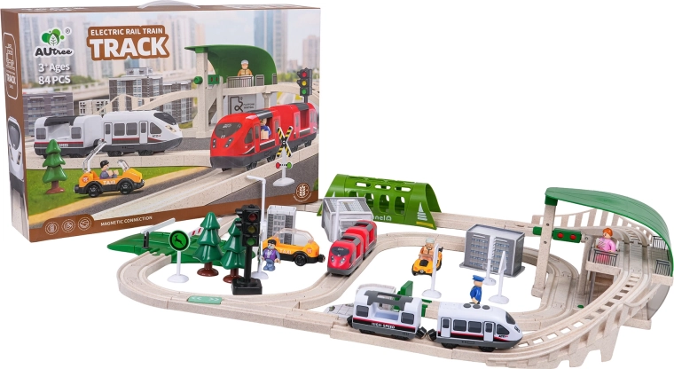 Set de trenuleț urban cu lumini și sunete, 80 de piese