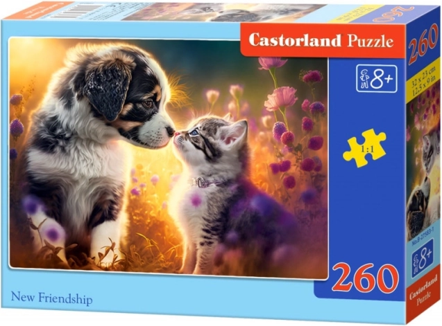 Puzzle 260 piese – pisicuță și cățel: o prietenie nouă