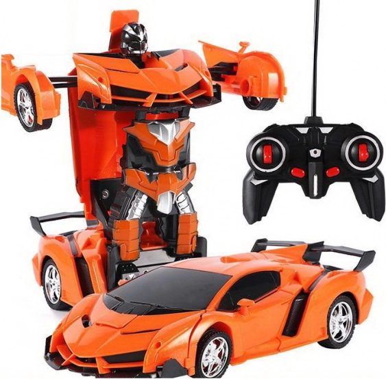 Auto robot 2‑în‑1 cu telecomandă, cu lumini și sunete, drift – Portocaliu