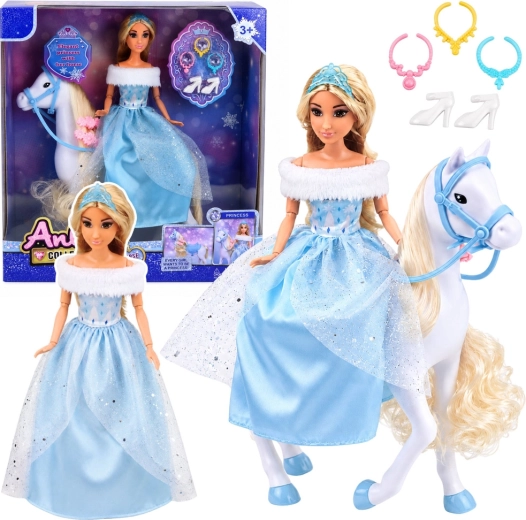 Păpușa Anlily prințesă pe cal alb cu accesorii, 30 cm