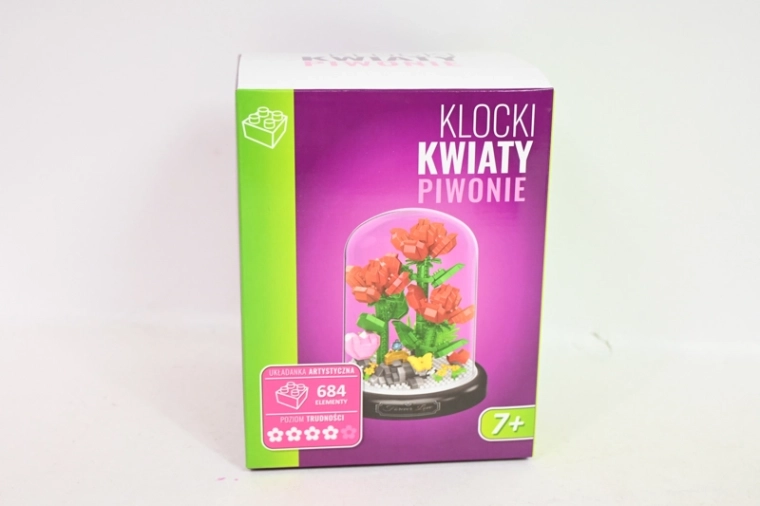 Set de construcție cu flori: bujori sub un clopot elegant din sticlă (684 piese)