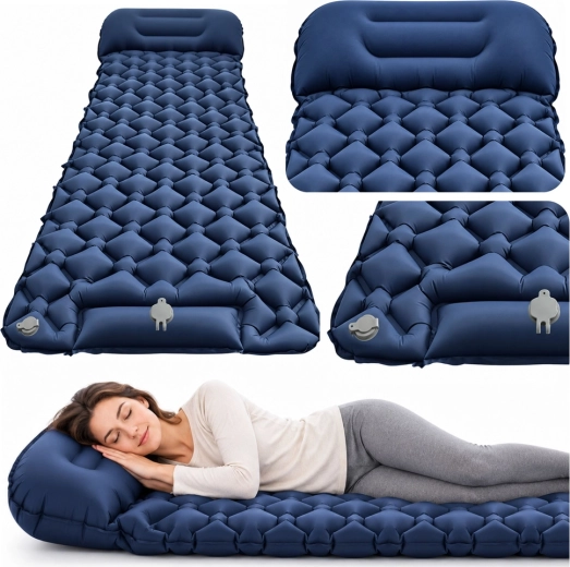Saltea turistică gonflabilă pentru o persoană, cu pernă, 190 × 60 cm