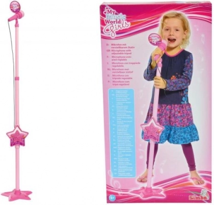 Microfon roz pentru copii cu stativ și MP3 (85–115 cm)