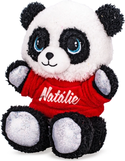 Panda de pluș cu tricou cu imprimeu 17 cm (șezând)