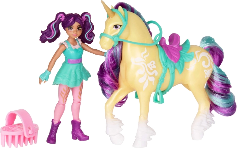 Unicornul Leaf cu coamă colorată și șa