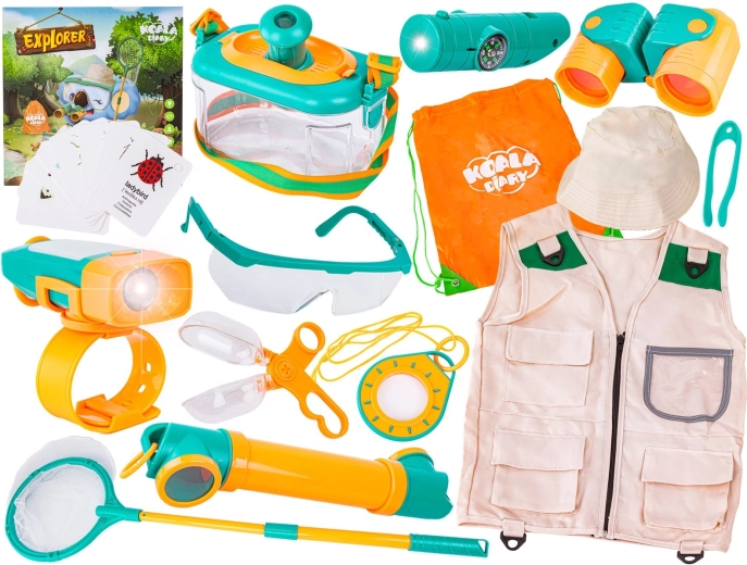 Setul micuțului călător și explorator cu plasă entomologică și accesorii