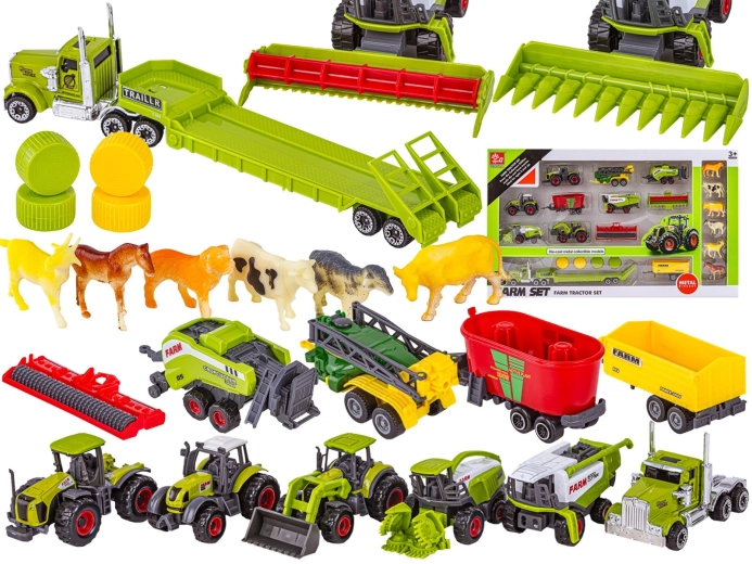 Set de utilaje agricole pentru fermă cu tractoare, combină și animăluțe