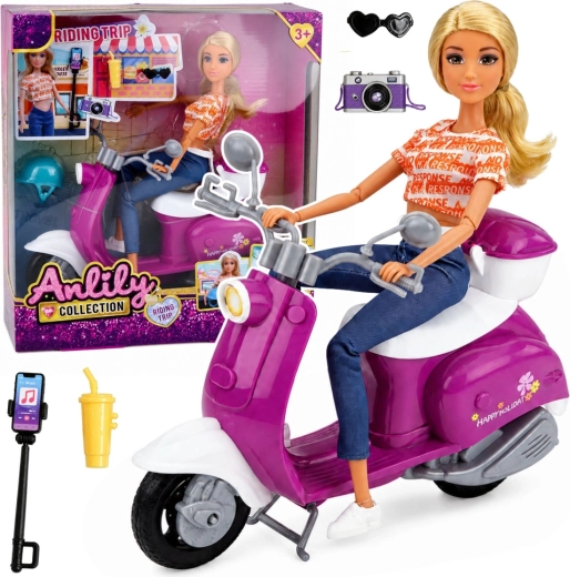 Anlily călătoare pe scuter cu cască și accesorii - 1 bucată