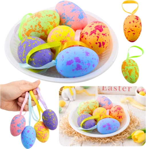 Ouă decorative de Paște suspendabile, cu buclă, în culori pastelate - 6 buc.