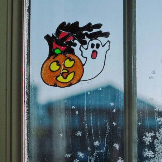 Decorațiune de Halloween pentru fereastră cu dovleac și fantomă