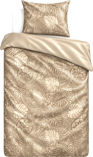 Lenjerie de pat din satin de bumbac MILAGRO VERDE Frunze tropicale bej 140 × 200 cm