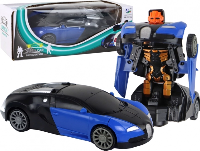 Mașină-robot 2v1 albastră cu efecte luminoase