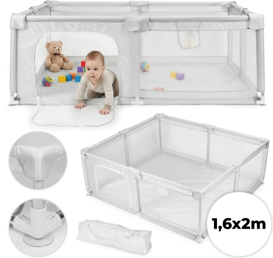 Țarc pentru copii 160 × 200 cm gri cu geantă de transport ECOTOYS