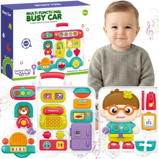 WOOPIE BABY valiză interactivă de activități Busy Car 3 în 1