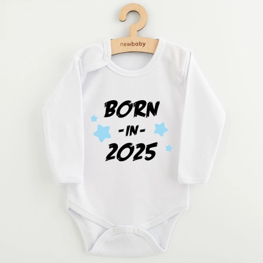 Body pentru copii cu imprimeu new baby born in 2025, albastru