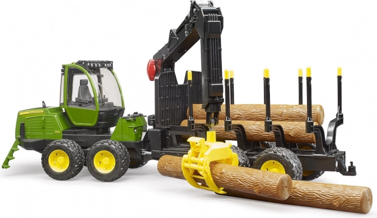 Bruder transportor lemn John Deere 1210E cu macara 1:16