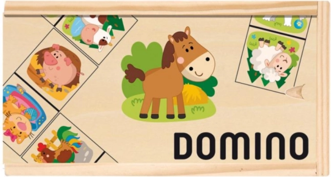 Domino din lemn pentru copii cu animale de fermă