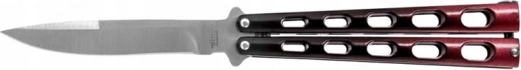 Cuțit pliabil tip balisong 9 cm, mâner din aluminiu negru-roșu JOKER