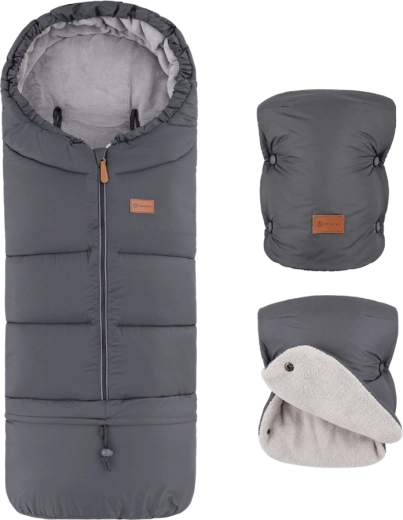 Petite&Mars set de iarnă: sac de iarnă Jibot 3în1 și mănuși pentru cărucior Jasie charcoal grey