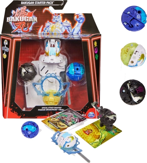 Set de start Bakugan cu 3 figurine de colecție Mantid, Titanium Dragonoid și Trox