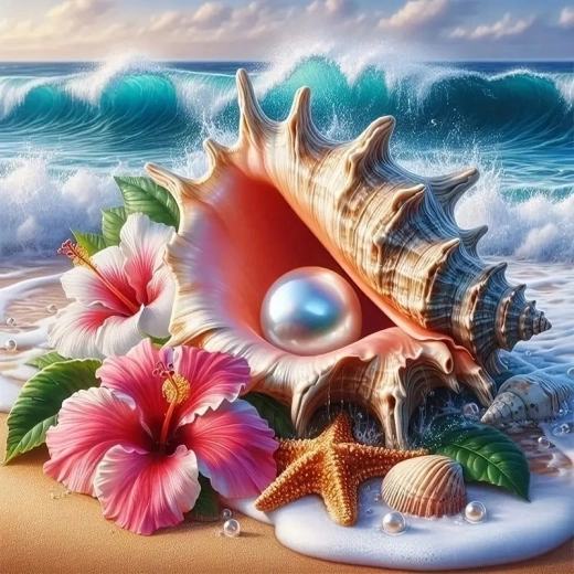 Pictură pe numere Scoică frumoasă cu perlă pe coastă 40 × 50 cm