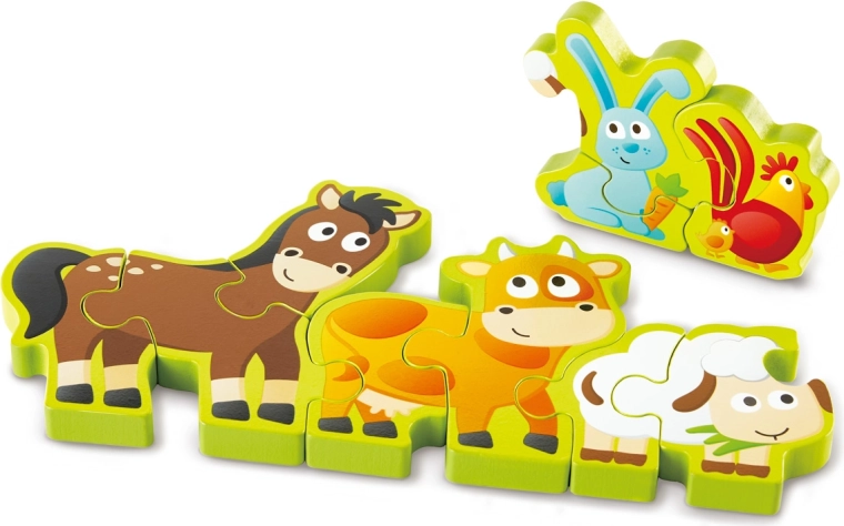 Puzzle din lemn cu animăluțe și cifre