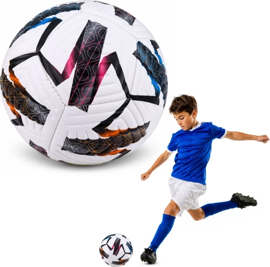 Minge de fotbal pentru antrenament, mărimea 5, albă cu model multicolor (22 cm)