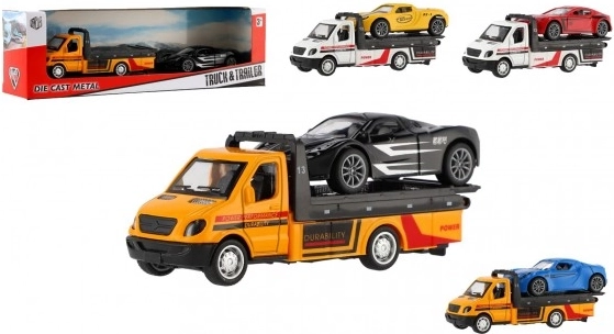 Autospecială de tractare cu mașinuță 11 cm cu mecanism pull-back, metal/plastic, în cutie de cadou