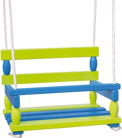 Leagăn din lemn pentru copii 40 × 30 cm, capacitate 80 kg – Albastru‑verde