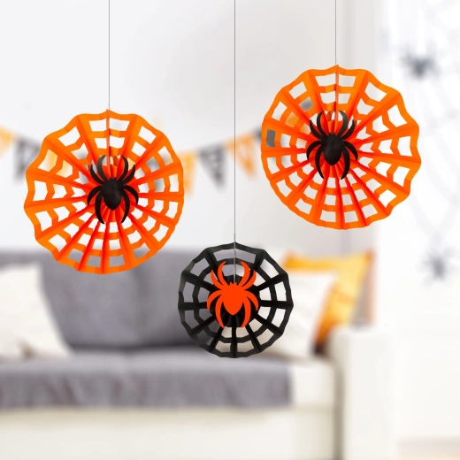 Decorațiune de Halloween din hârtie, pânză de păianjen cu păianjen, 30/40 cm - 3 bucăți