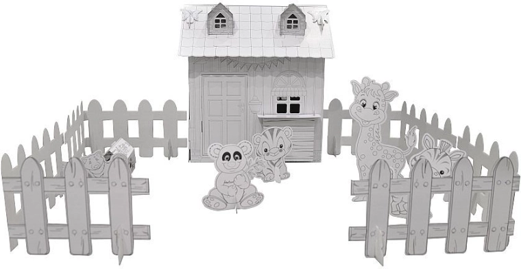 Căsuță din carton de colorat cu animăluțe